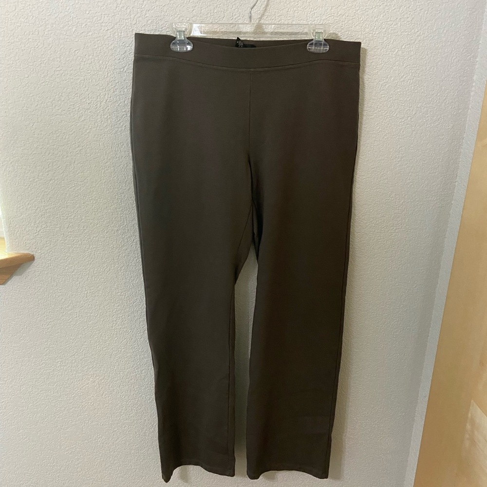 Eileen Fisher Ponte Pants Wide Leg Trousers Pull On Medium Brown